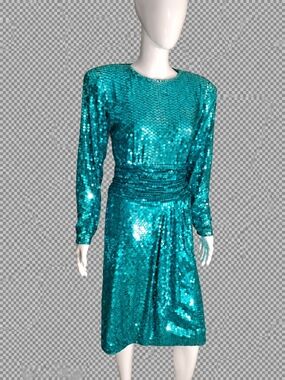 Vintage Oleg Cassini Size 10 Teal Sequin Dress 🔥🔥🔥